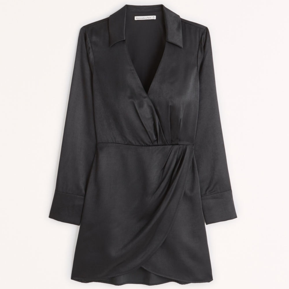 Abercrombie & Fitch Long-Sleeve Satin Drapey Shirt Dress Small Tall